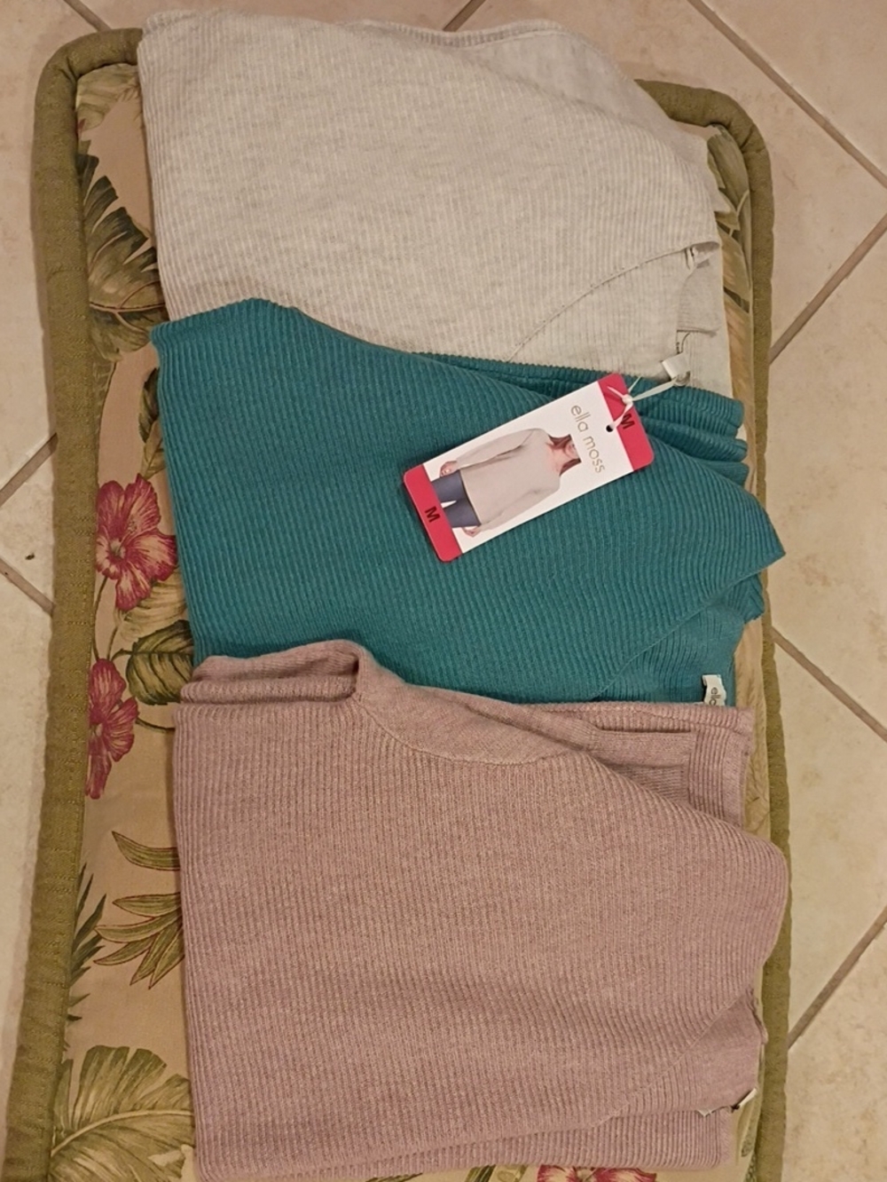 Ella Moss Ribbed Crewneck Sweater Trio - Teal, Dusty Pink, Cream